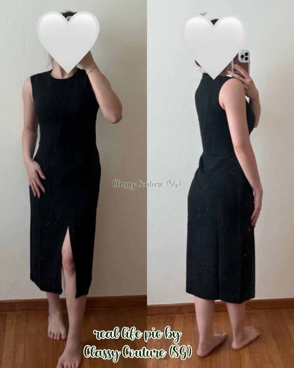 TH Sleeveless Crewneck Slit Midi Dress in Admiral Crepe