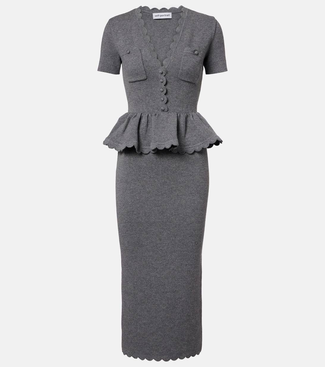 SP Grey Peplum Knit Midi Dress