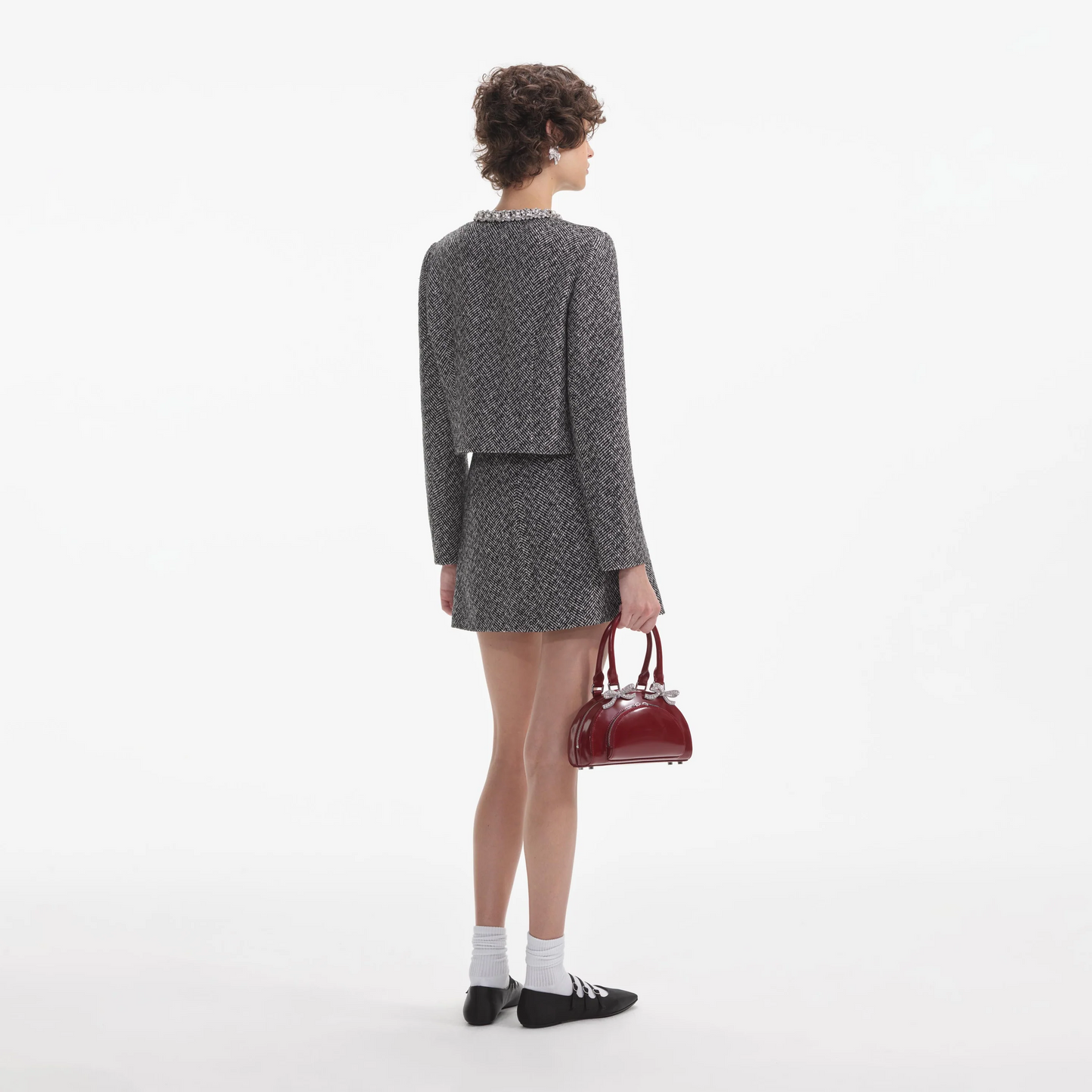 SP Black Herringbone Embellished Jacket | Mini Skirt | Set