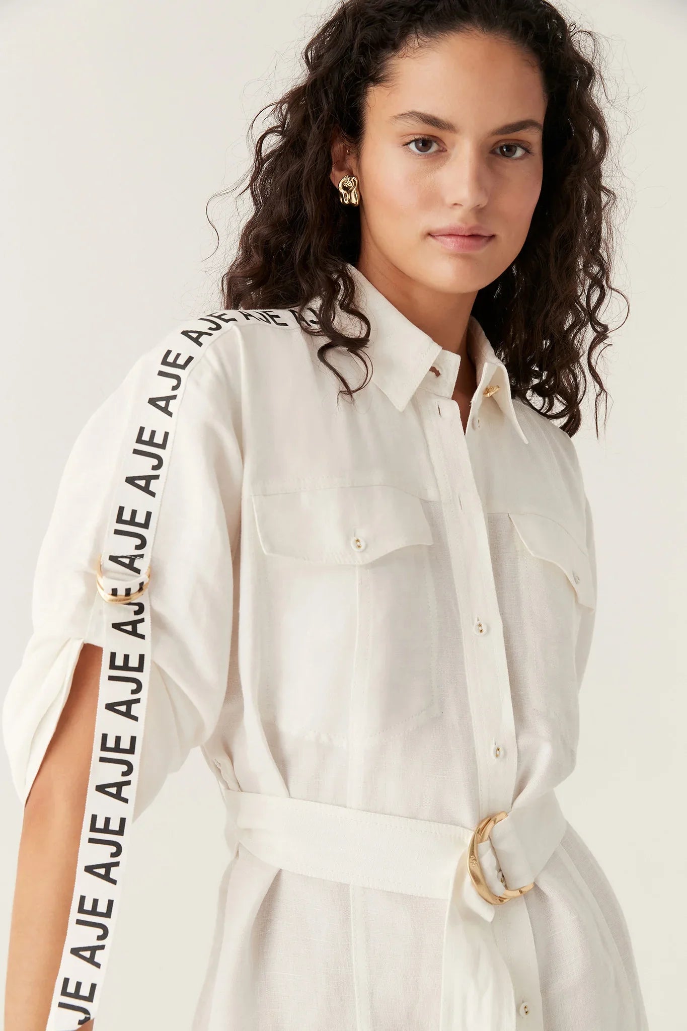 AJ Signal Logo Shirt Linen-Rayon Mini Dress