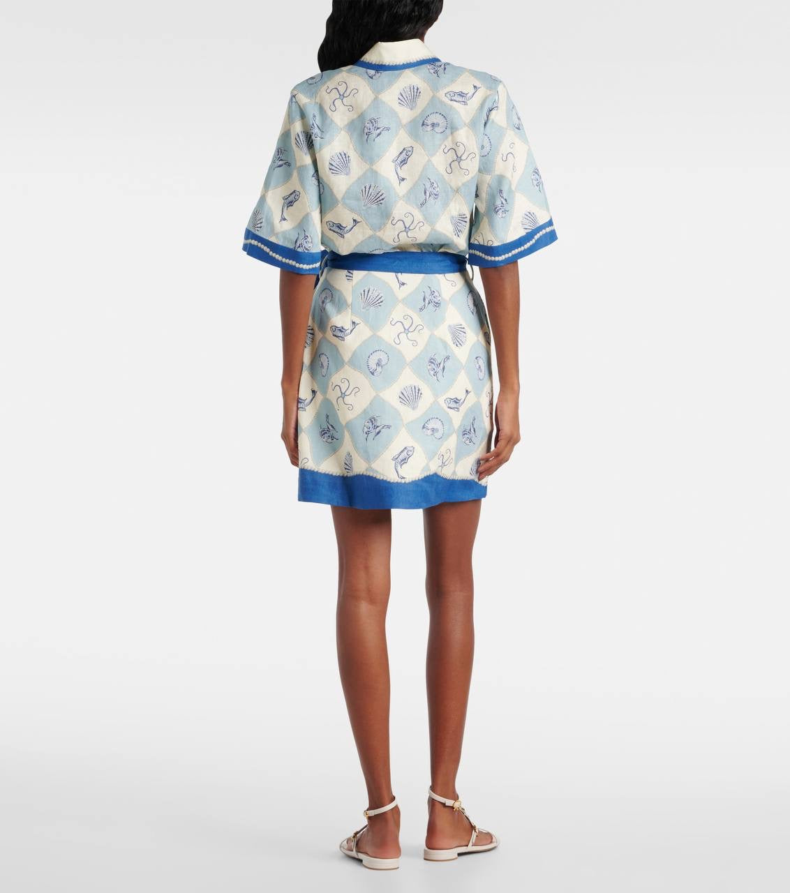 ALM Pia Blue Printed Linen Mini Dress Shirtdress