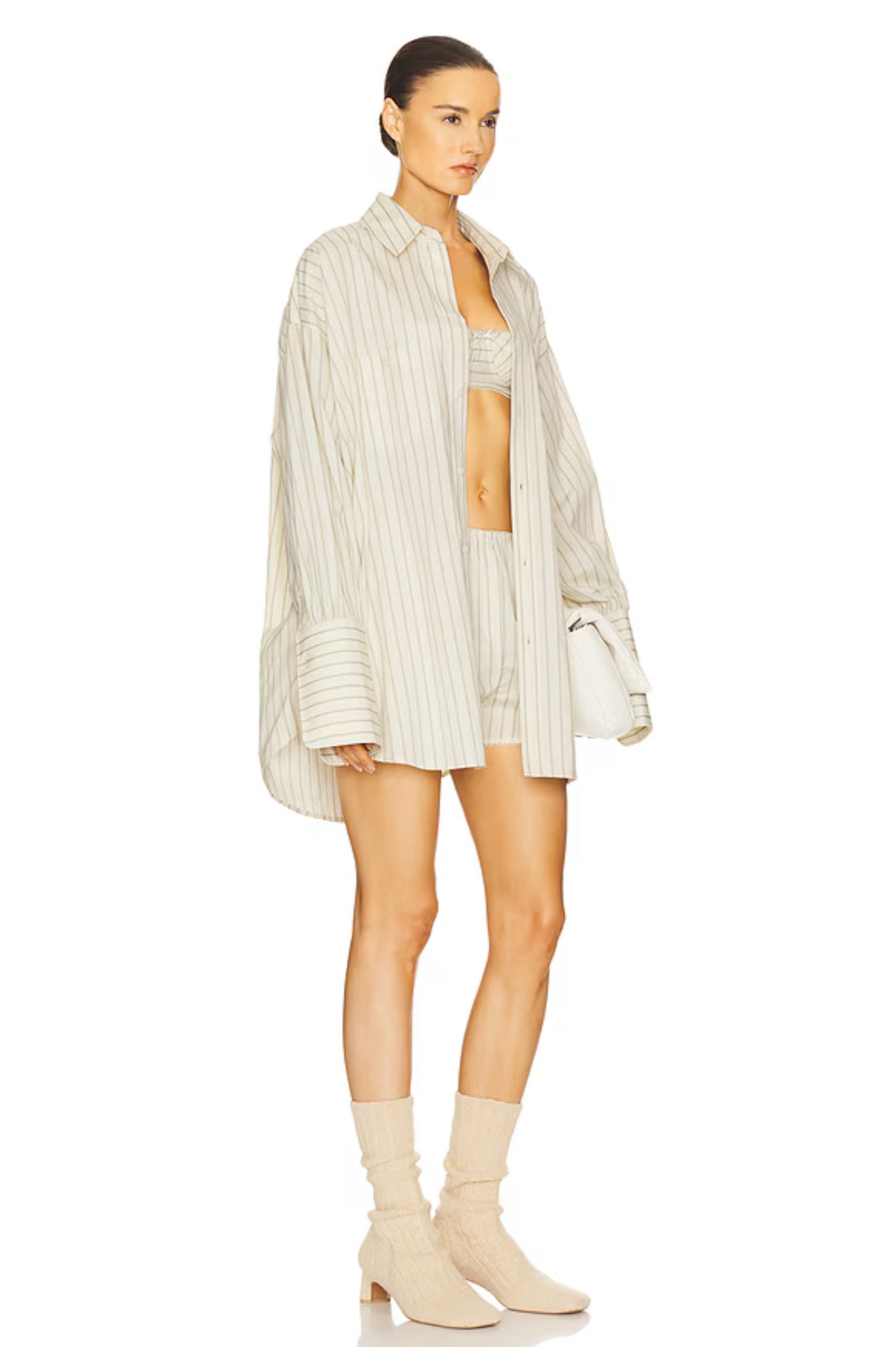 HS Pinstripe Poplin Long Sleeve Oversized Shirt | Shorts | Set