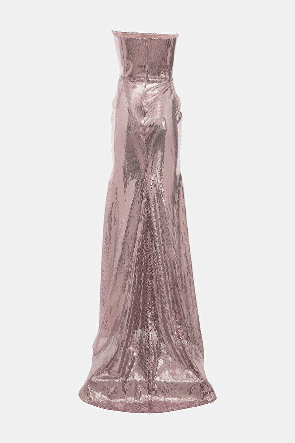 AP Strapless Godet Draped Sequin Gown Maxi Dress