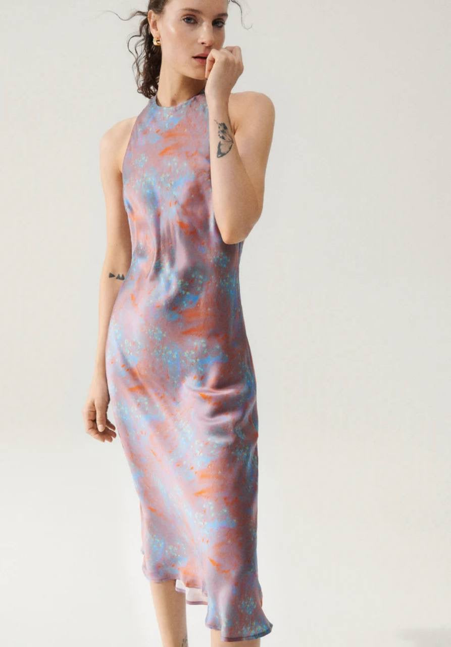 SL Halter Silk Midi Dress
