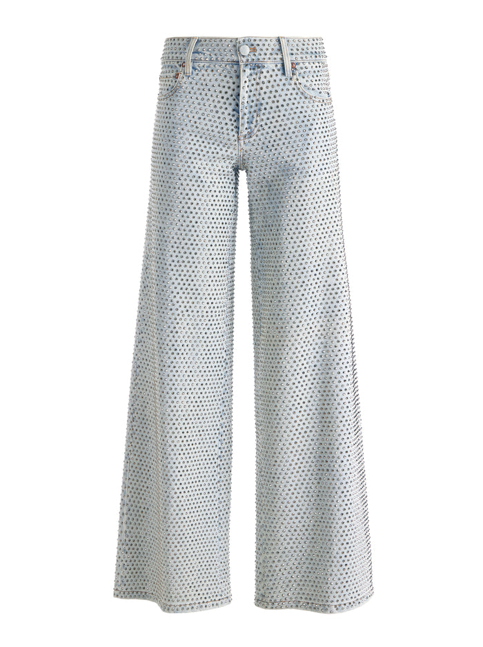 AO Trish Rhinestone Embellished Low-Rise Wide Leg Jean Pants