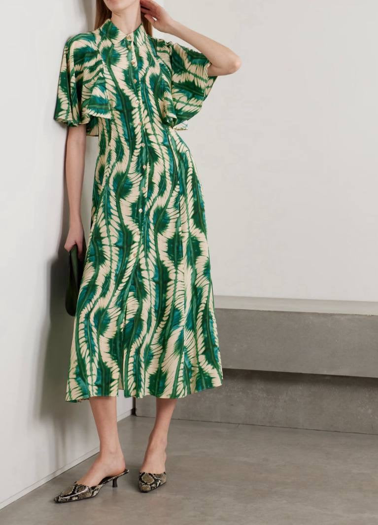 UJ Silhouette Silk Crepe Midi Dress in Acacia