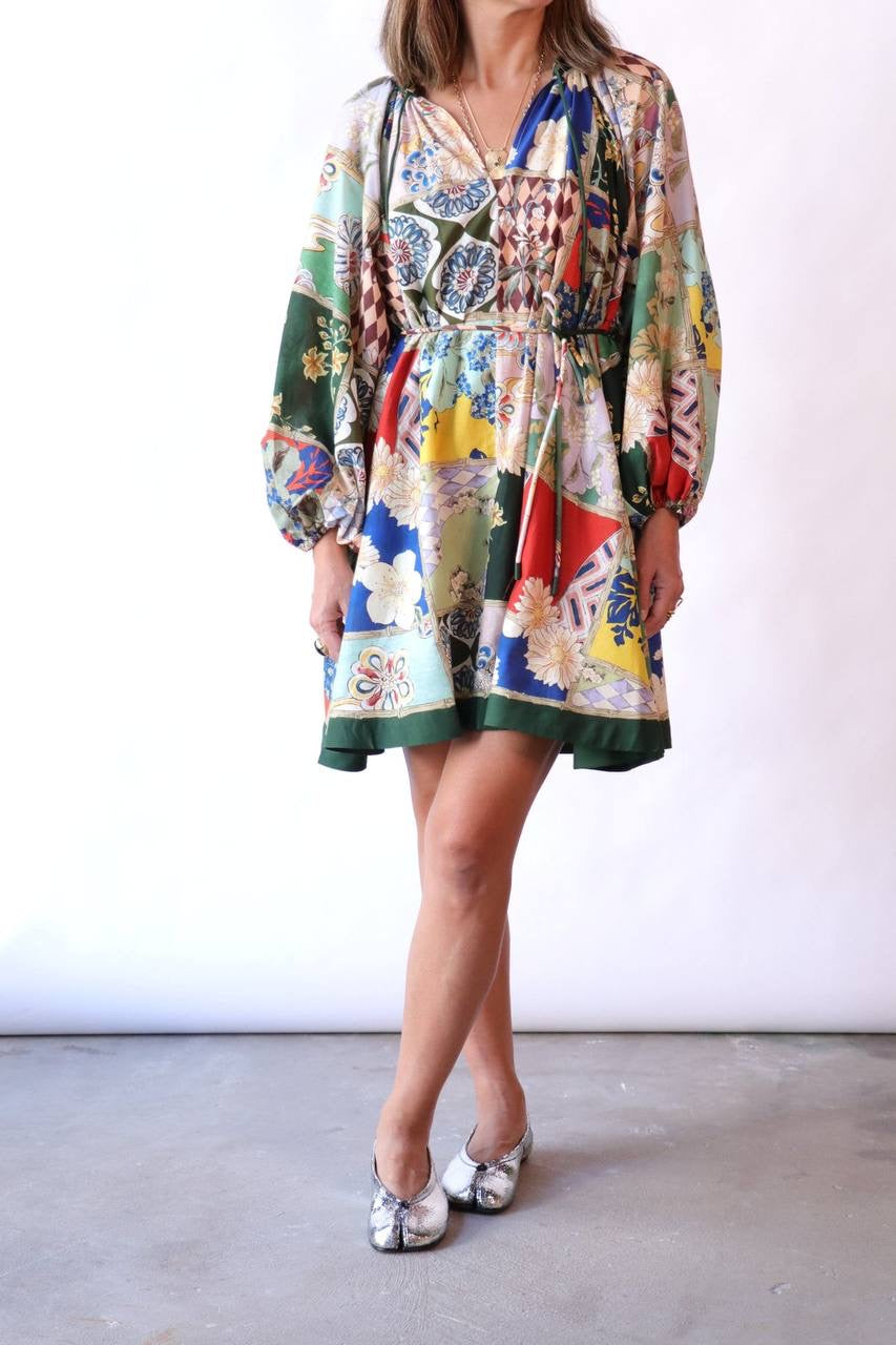 ALM Bianca Belted Gathered Cotton-Silk Mini Dress