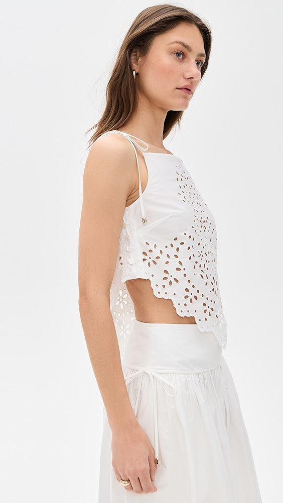 SP White Cotton Embroidered Cami Top | Midi Skirt | Set