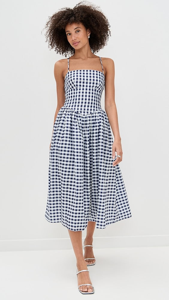 SP Navy Blue Gingham Taffeta Midi Dress