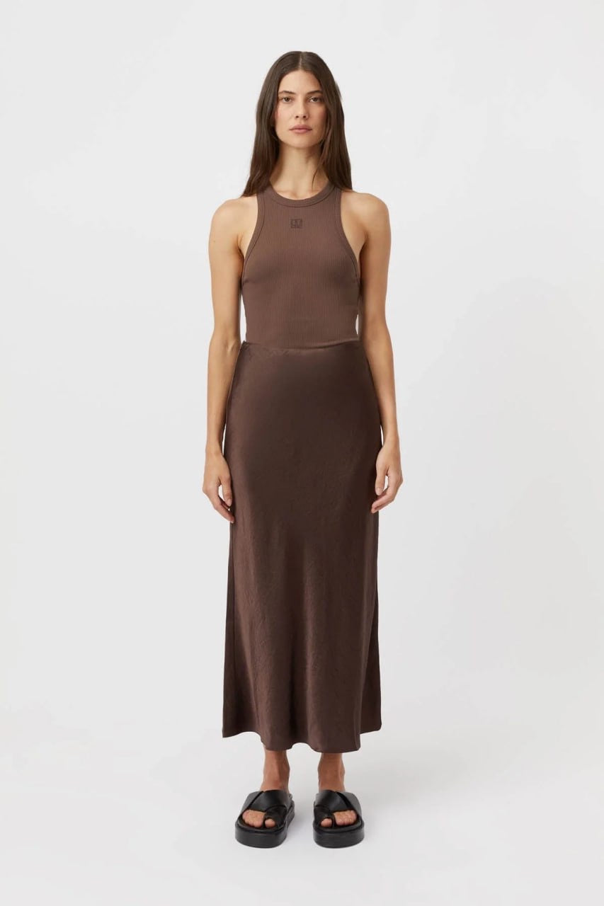 CM Myah Satin Skirt in Chocolate Brown