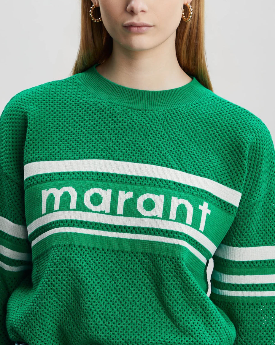 IM Arwen Emerald Cotton-Wool Blend Open Knit Sweater Pullover