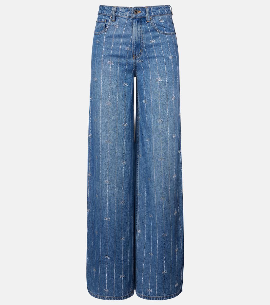 SP Wide-leg Bow Embellished Jeans in Lyocell Denim