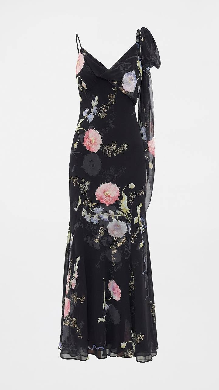 Black Floral Georgette Maxi Dress