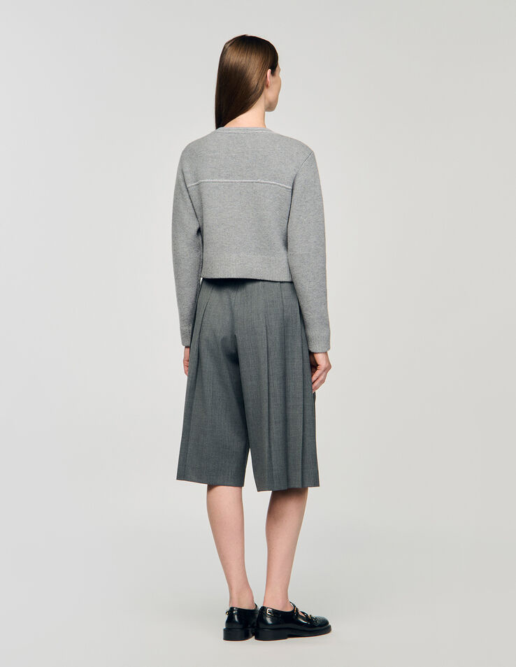 SD Grey Wool-Blend Cardigan With Contrast Stitching