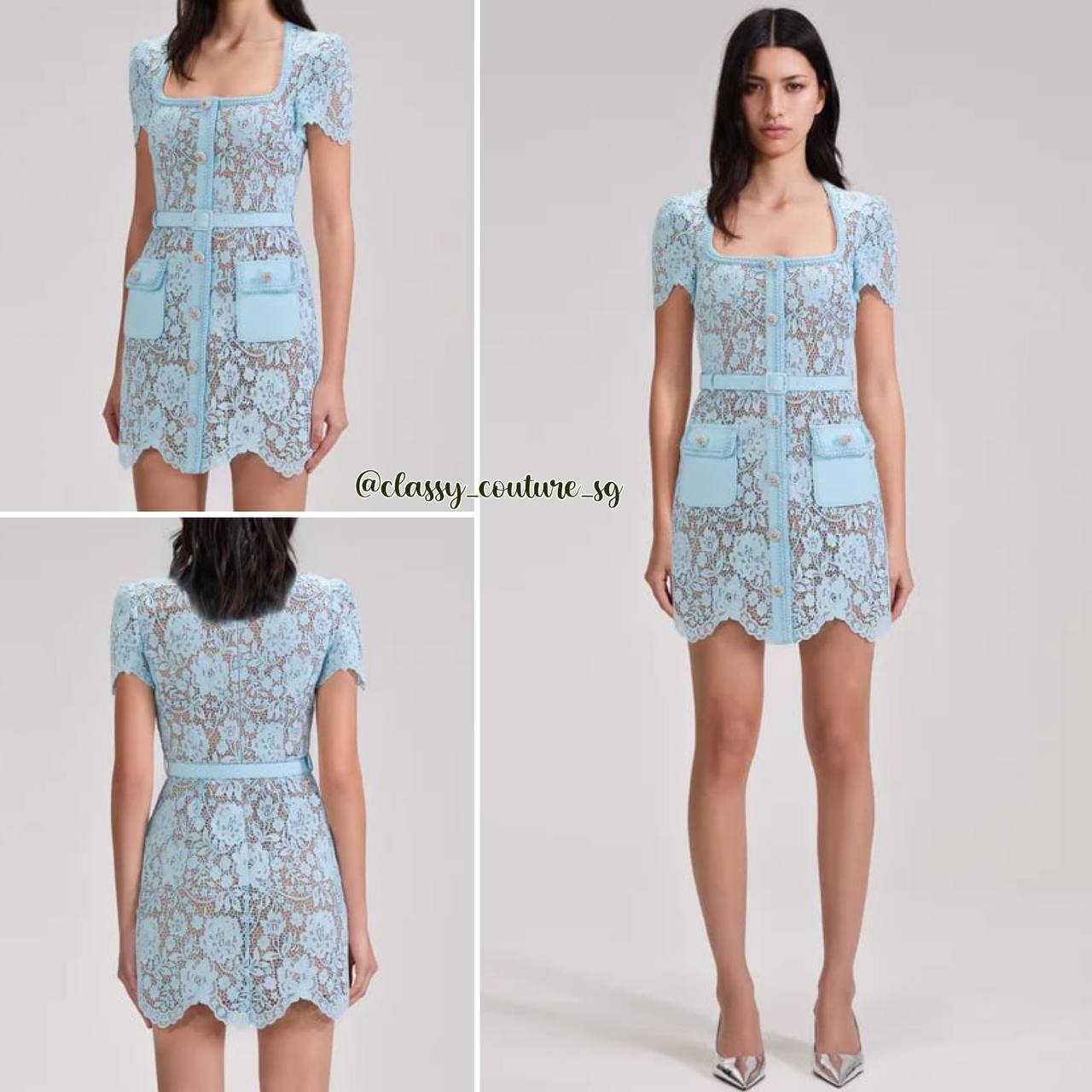 SP Black Guipure | Pale Blue Lace Mini Dress