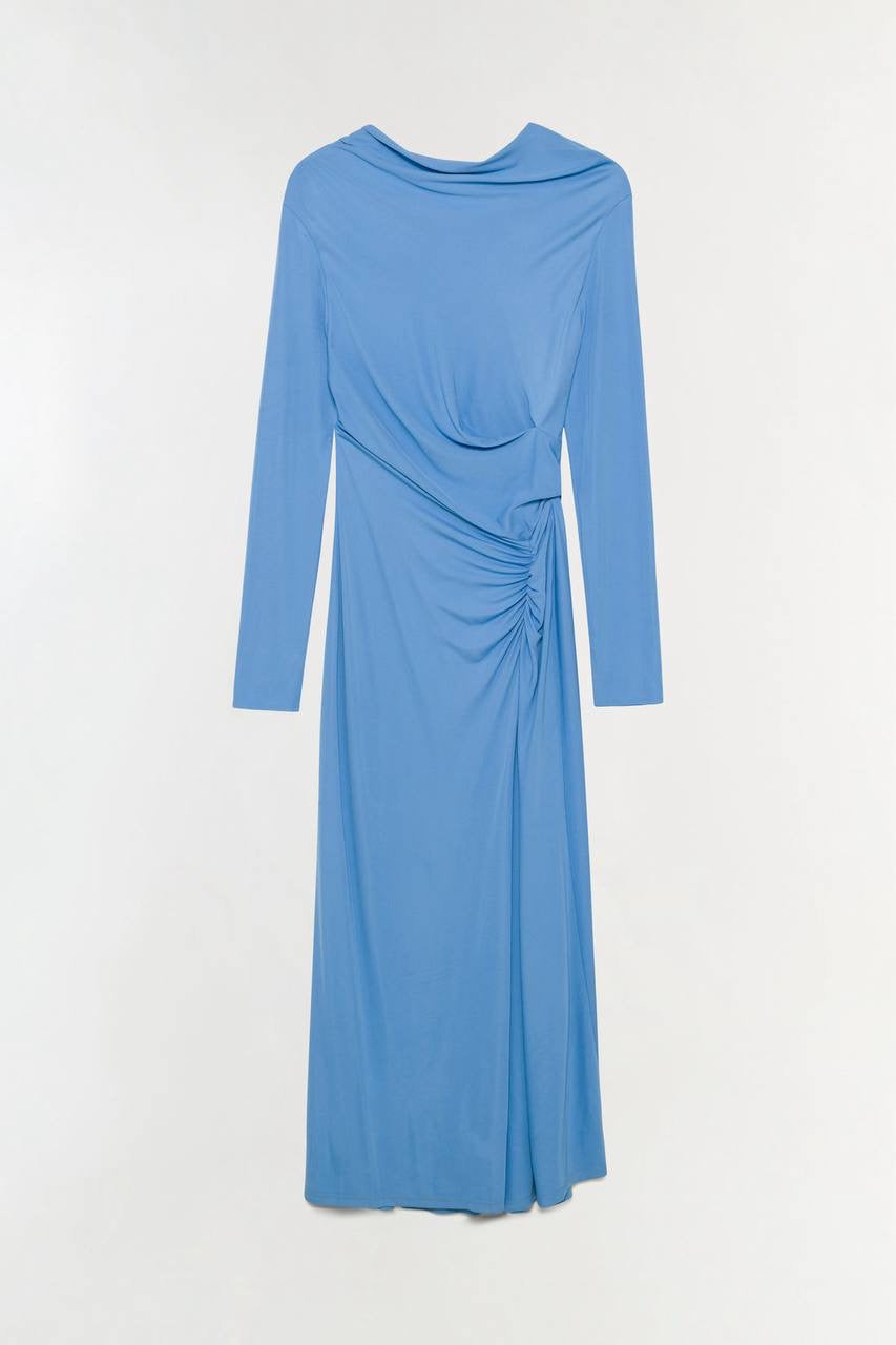 SK Ferrera Draped Long Sleeve Jersey Midi Maxi Dress
