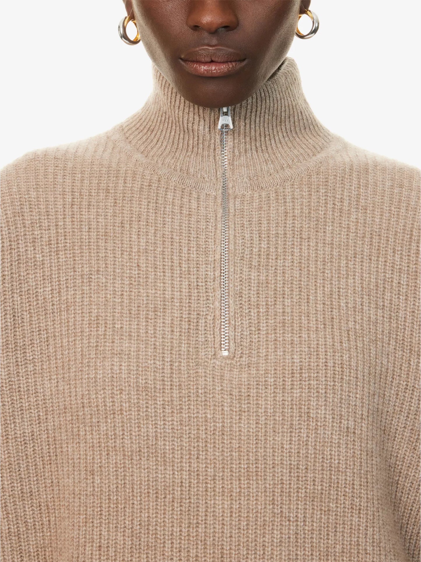 JK Cashmere Half-Zip Pullover Sweater in Undyed Stoned