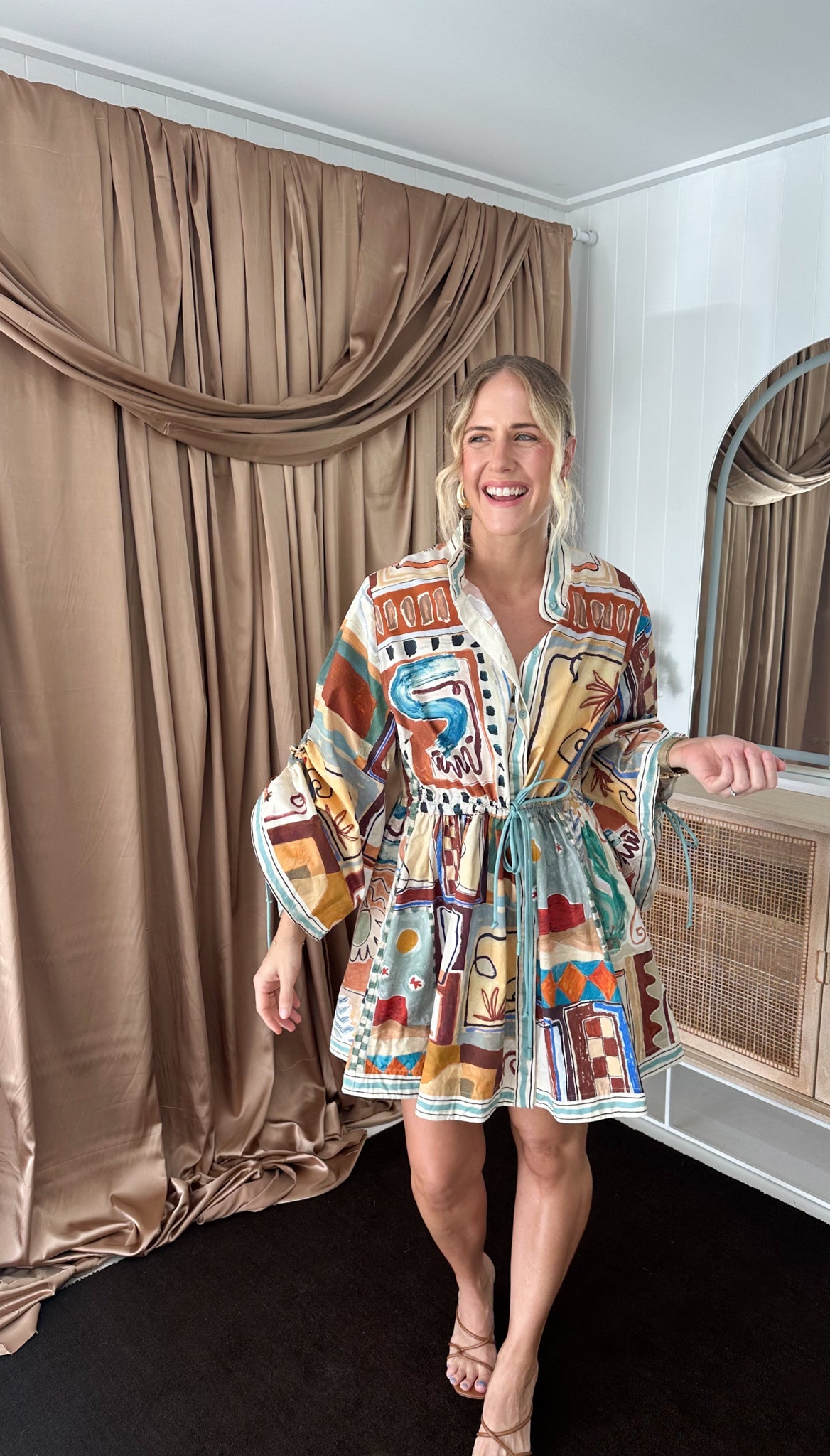 ALM Michelle Cotton Poplin Long Sleeve Mini Dress
