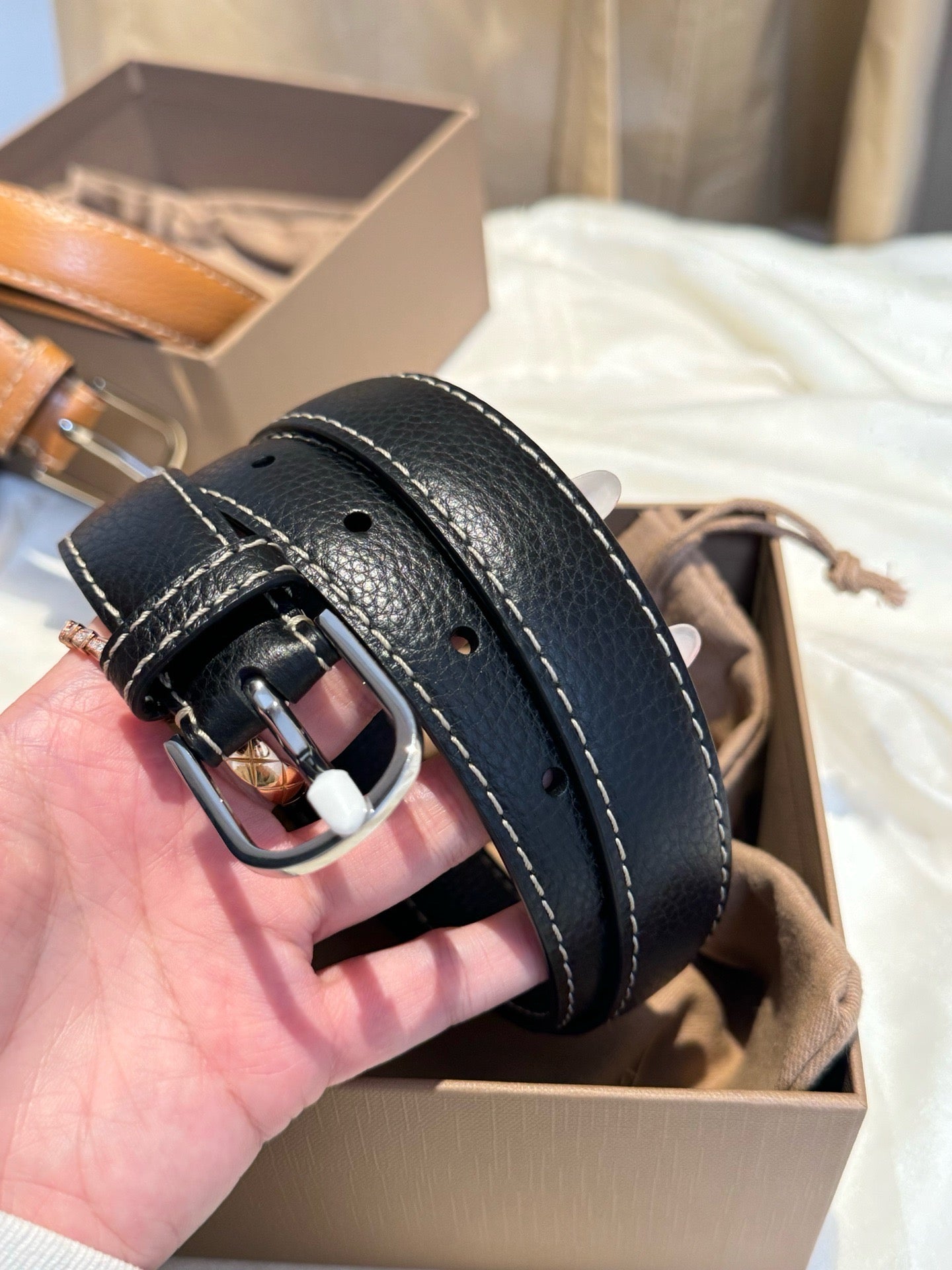 Tot Slim grained-leather trouser belt