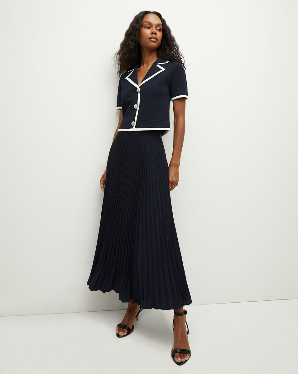 VB Addi Pleated Midi Skirt in Navy Blue