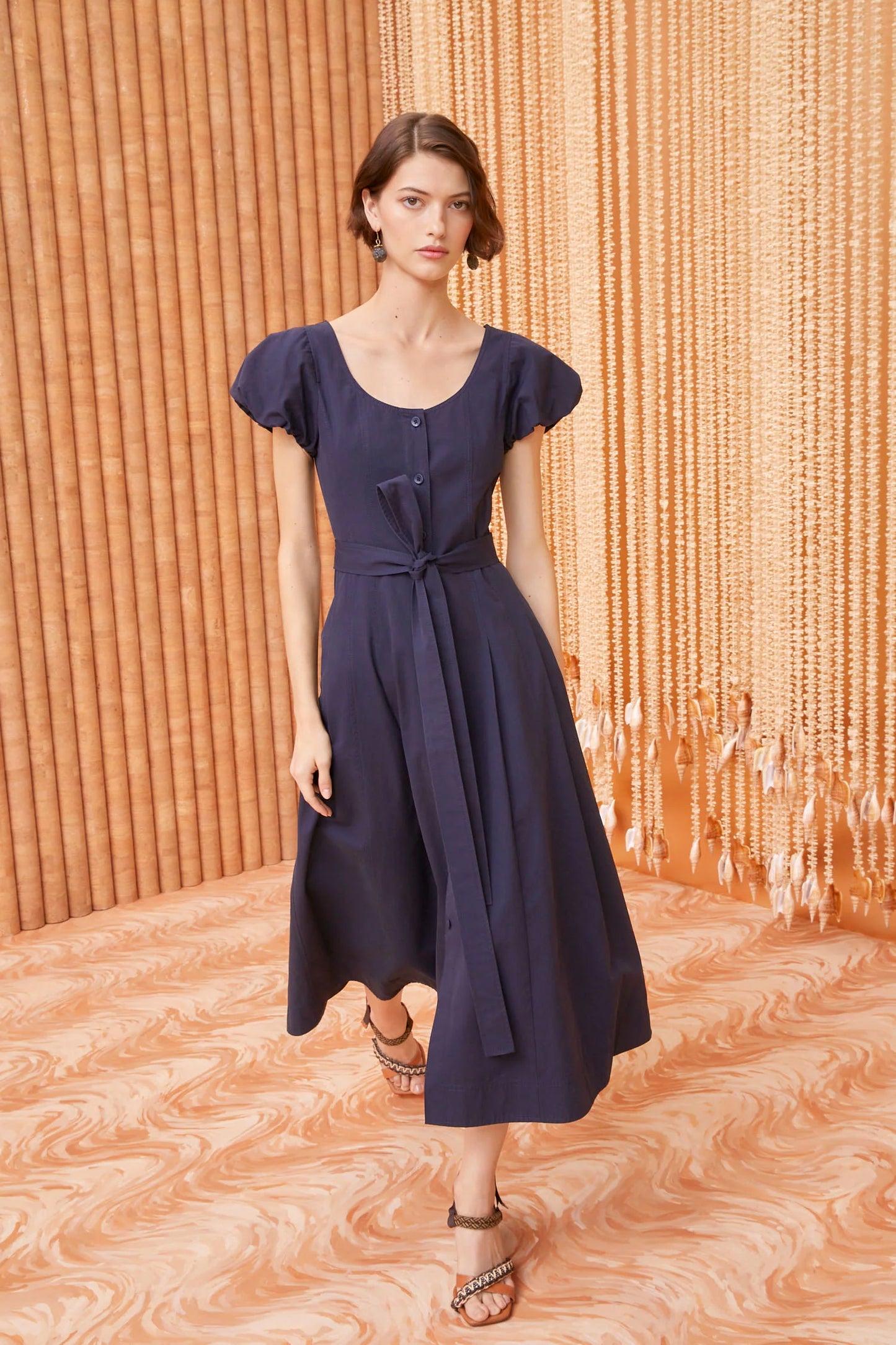 UJ Rhea Belted Cotton Midi Dress