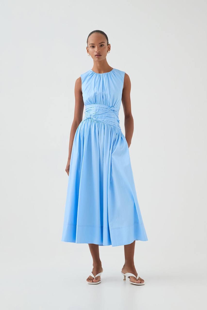 AJ Agatha Knot Waist Cotton Midi Dress