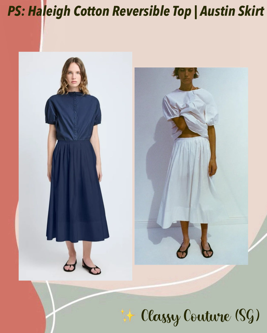 PS Haleigh Cotton Reversible Top | Austin Midi Skirt | Cotton Sateen Set