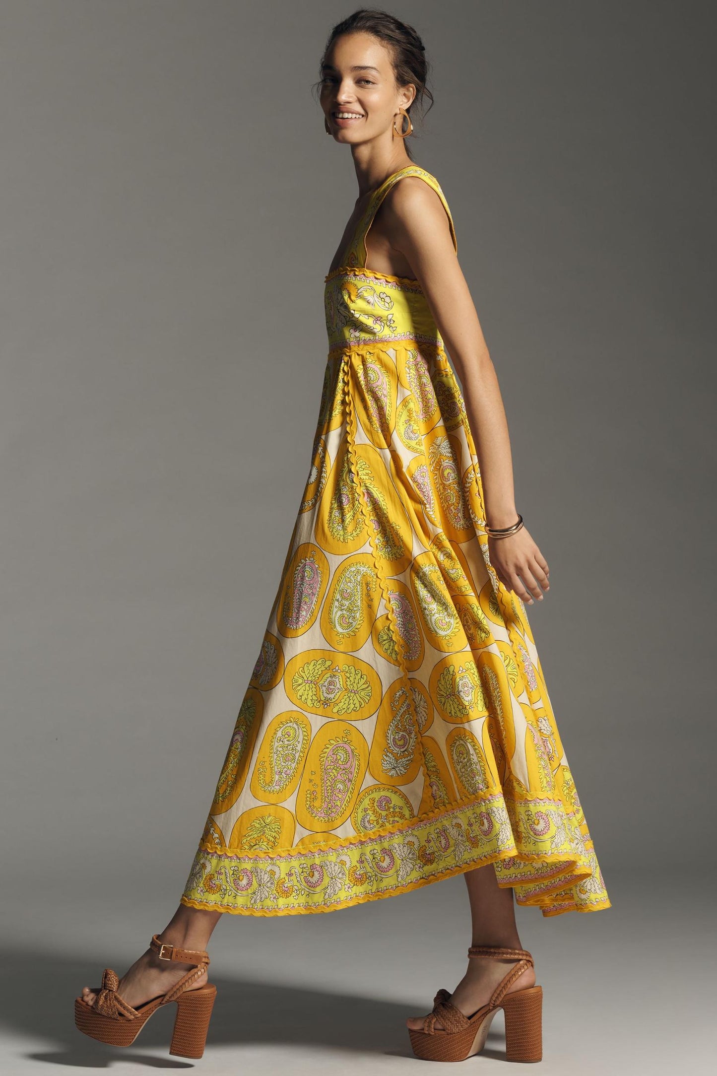 ALM Diana Summer Cotton Maxi Dress in Blue/White & Orange/Yellow