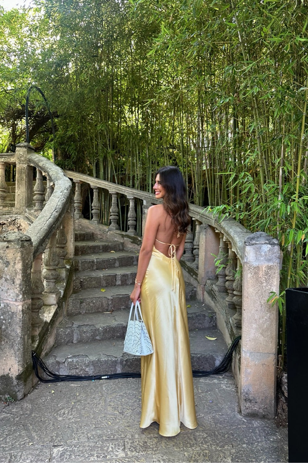 Ref Jeany Silk Halter Backless Maxi Dress