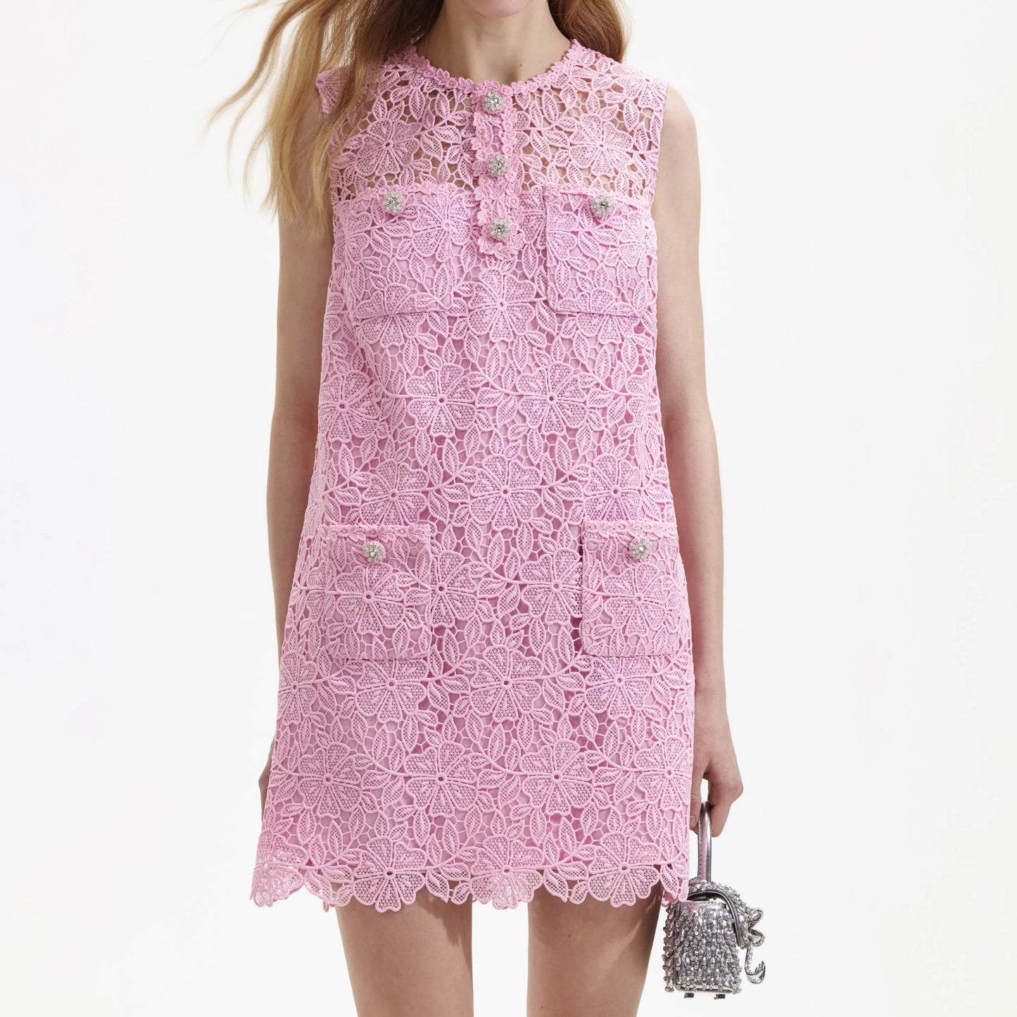 SP Pink Lace Mini Shift Dress Floral Guipure