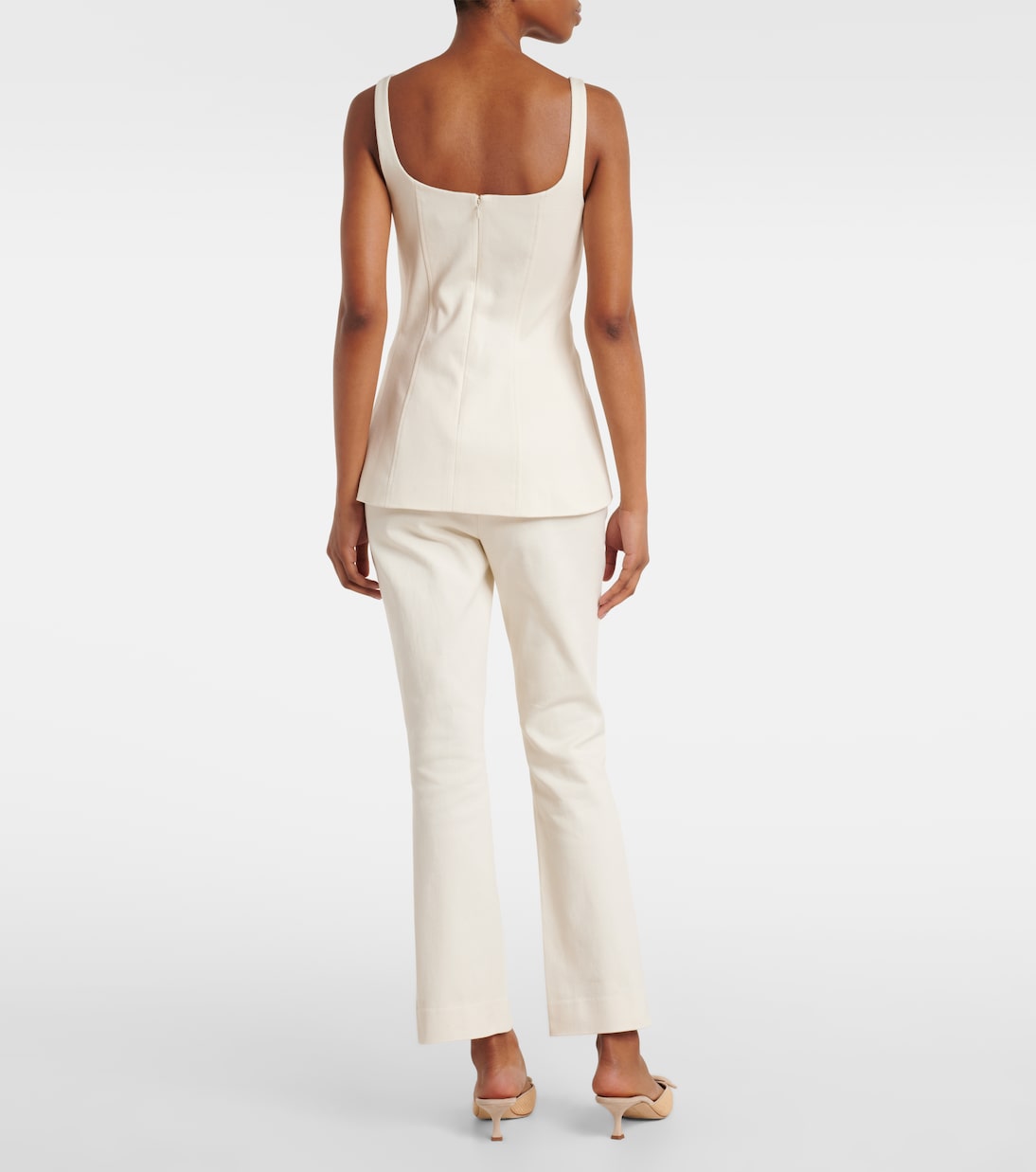 VB Diego Dickey Jacket | Liana Button-Up Vest Top | Kimra Straight-Leg Pant | Ecru Stretch-Cotton Set