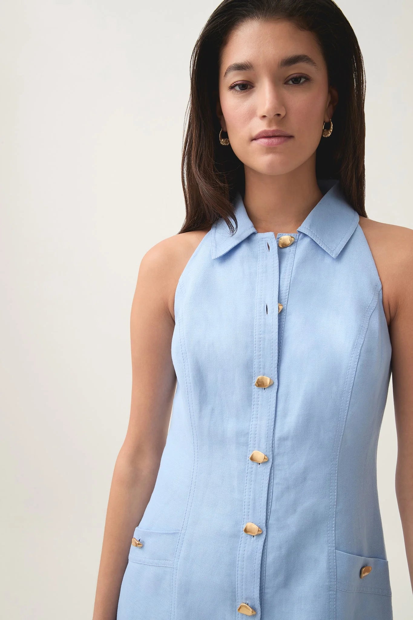 AJ Angela Linen-Rayon Halter Mini Dress