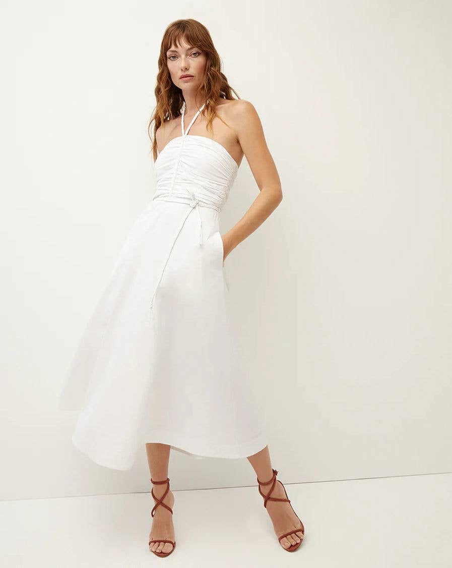 VB Tucker Stretch-Cotton Ruched Halter Midi Dress