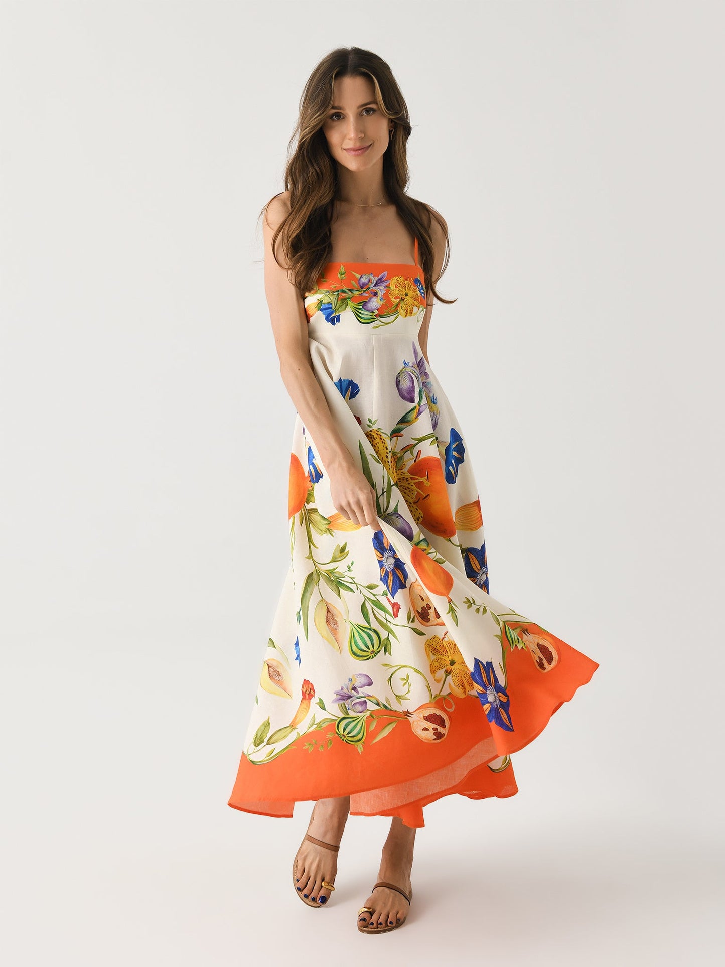 ALM Flores & Nadia Linen Midi Sundress Dress