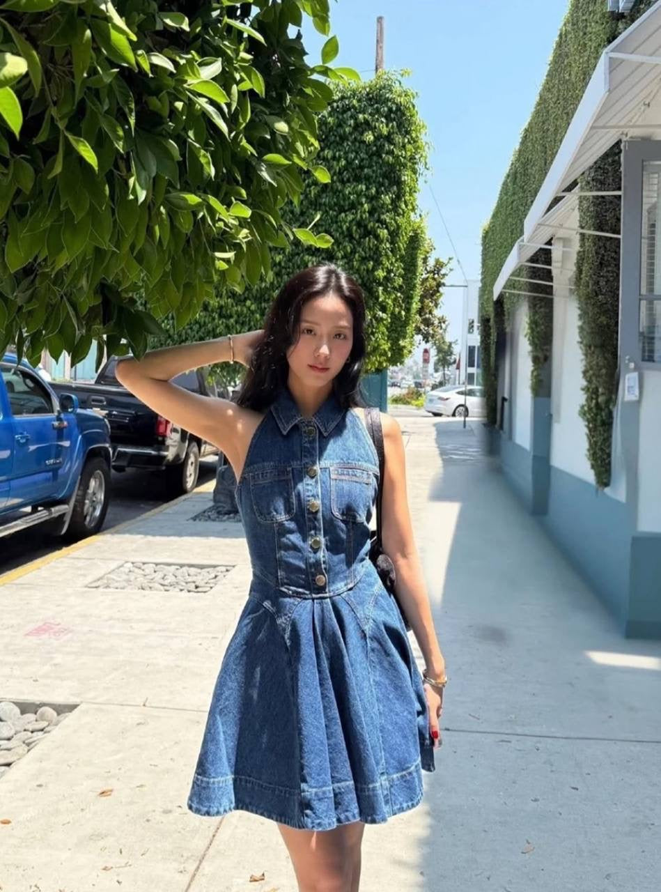 SP Denim Sleeveless Flared Mini Dress Jisoo