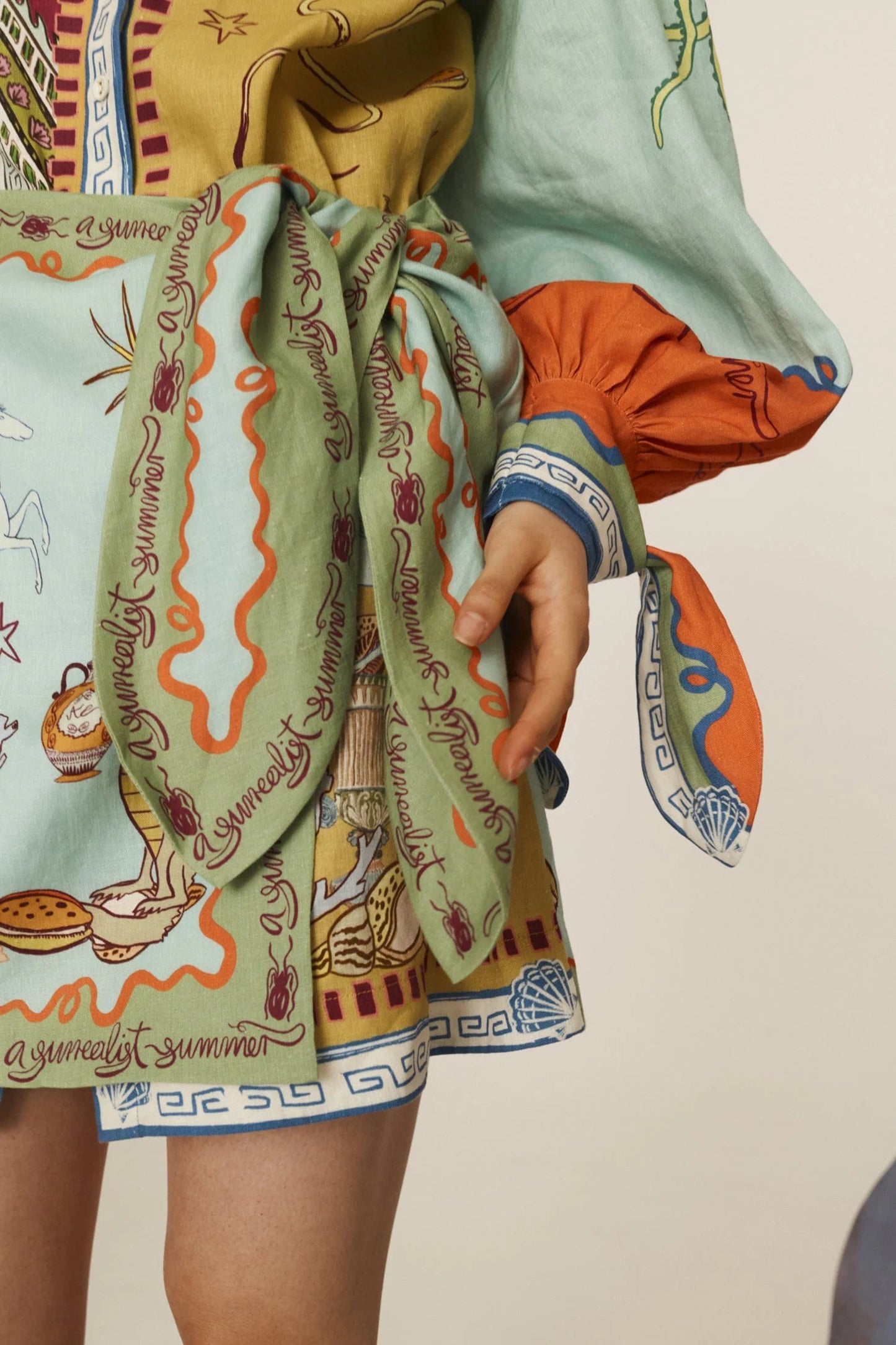 ALM Surrealist Summer Linen Shirtdress Mini Dress