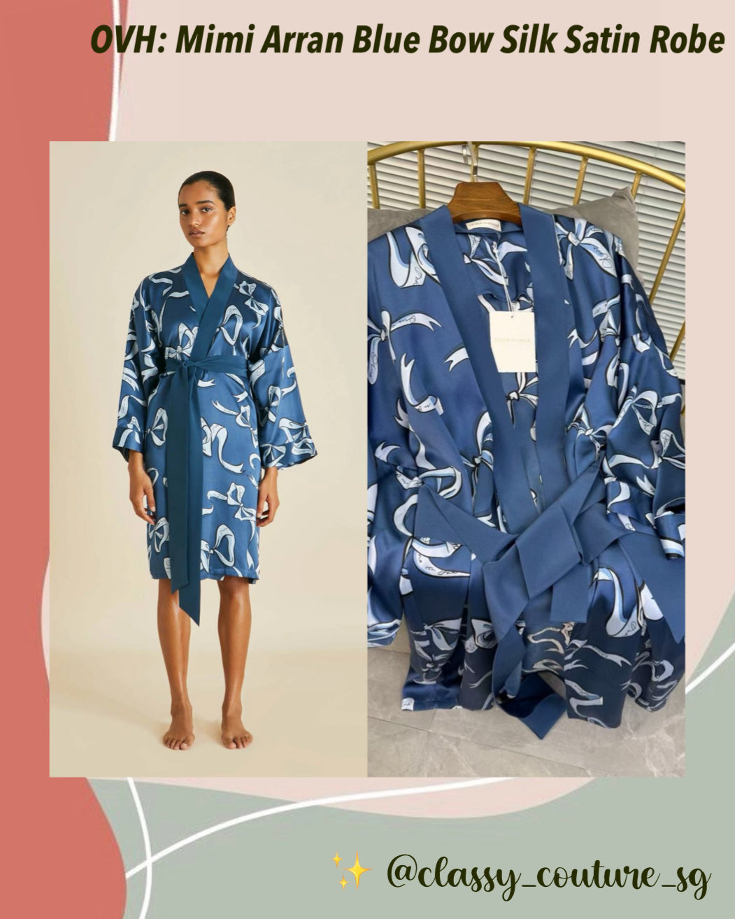 OVH Mimi Arran Blue Bow Silk Satin Robe
