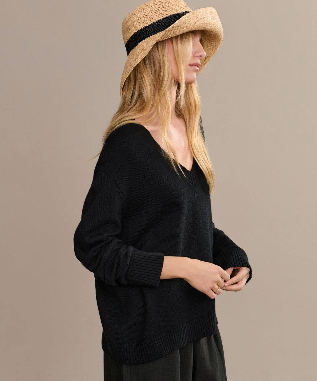 JK Simone V-Neck Wool-Cotton Pullover Sweater