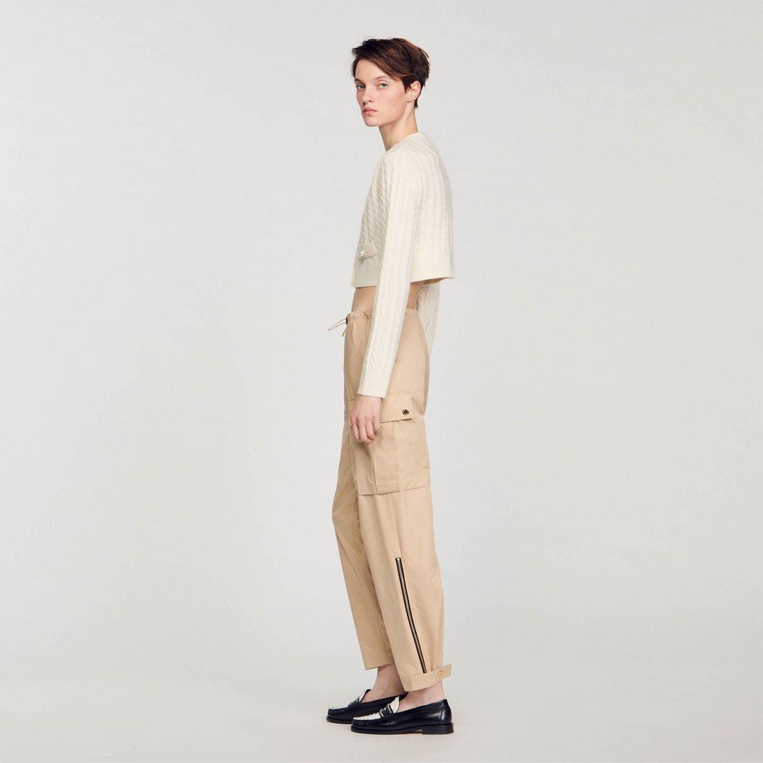 SD Elina Cable Knit Coatigan with faux pearl wool-cashmere cropped cardigan