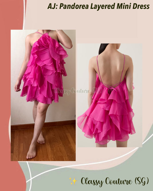 AJ Pandorea Layered Mini Dress in Fuchsia Rose