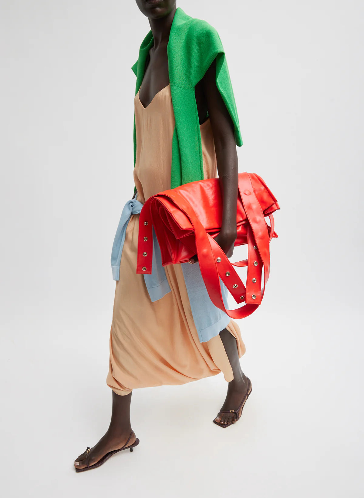 TB Spring Acetate Strappy Jalouise Midi Dress