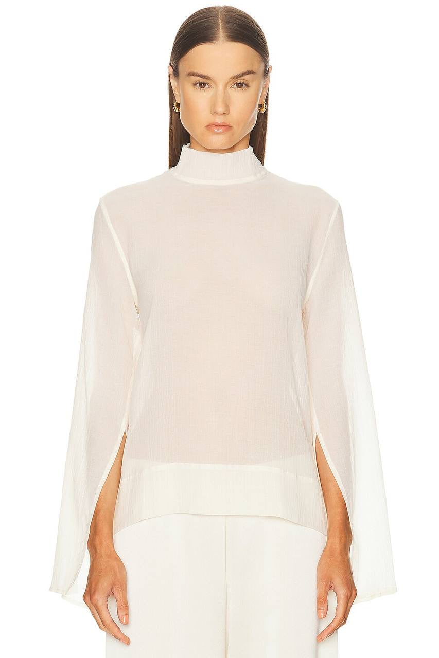 Tot Slit Sleeve Lyocell-Cashmere Turtleneck Blouse Sweater