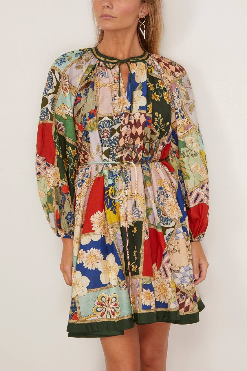 ALM Bianca Belted Gathered Cotton-Silk Mini Dress
