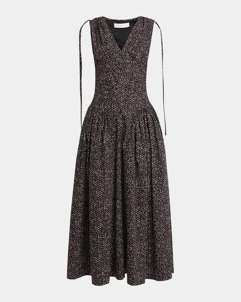 PS Clayton Cotton Poplin V Neck Drop Waist Midi Dress