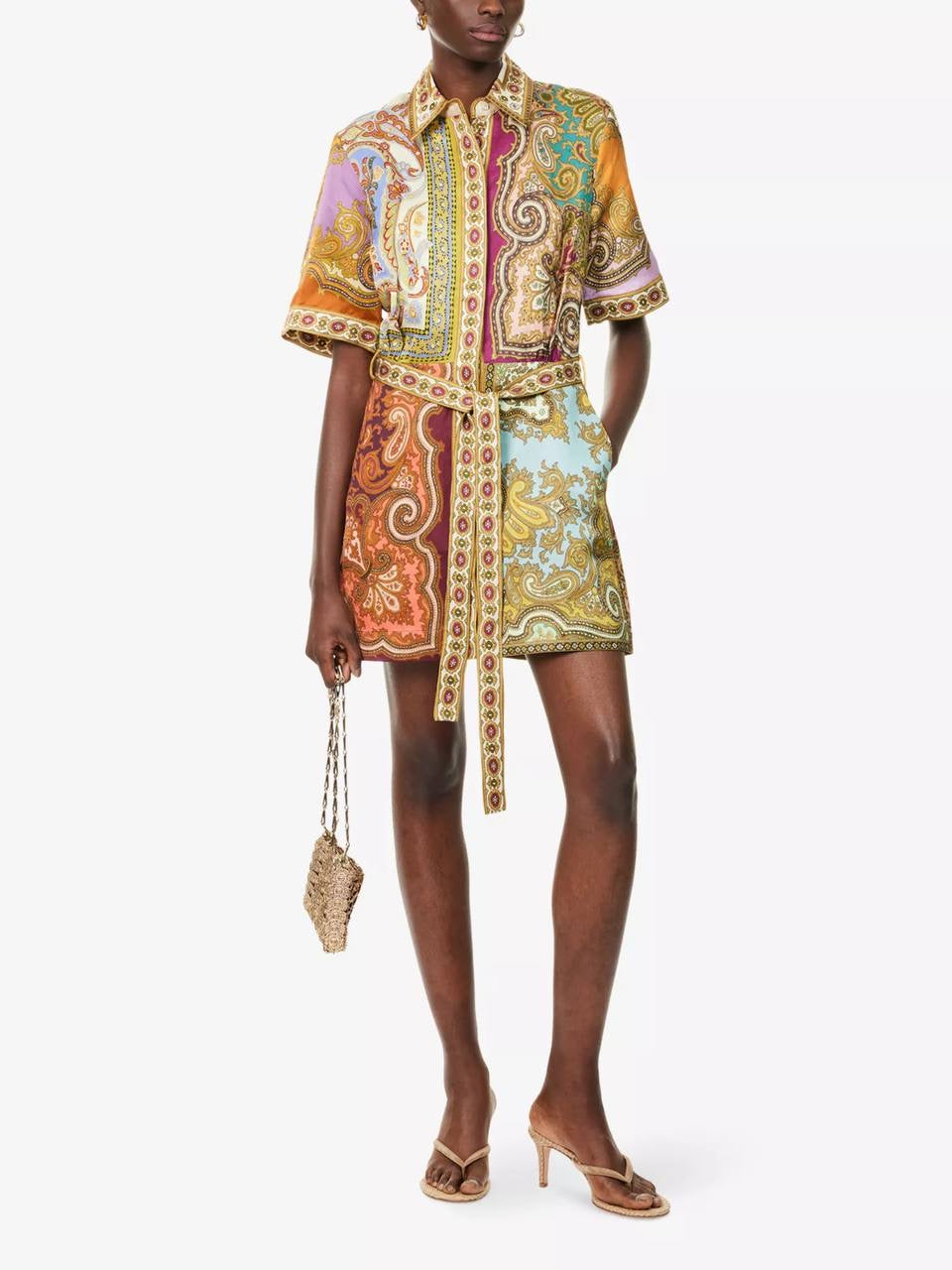 ALM Clemenza Spliced Linen-Viscose Mini Dress