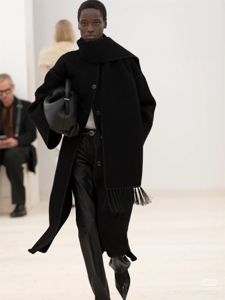 Tot Embroidered Wool-Blend Scarf Coat