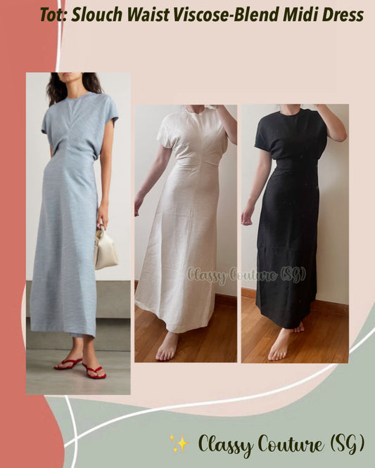 3 Colours! Tot Slouch Waist Crinkled Viscose-Blend Midi Dress