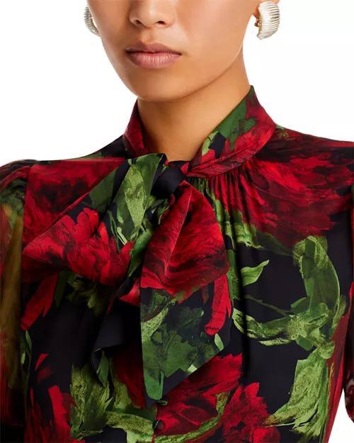 AO Brentley Tie-neck Puff-sleeved Viscose & Silk Top
