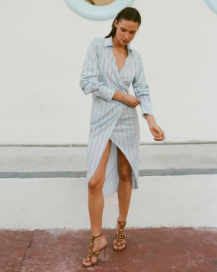 VB Afton Sheath Cotton-Blend Wrap Midi Dress