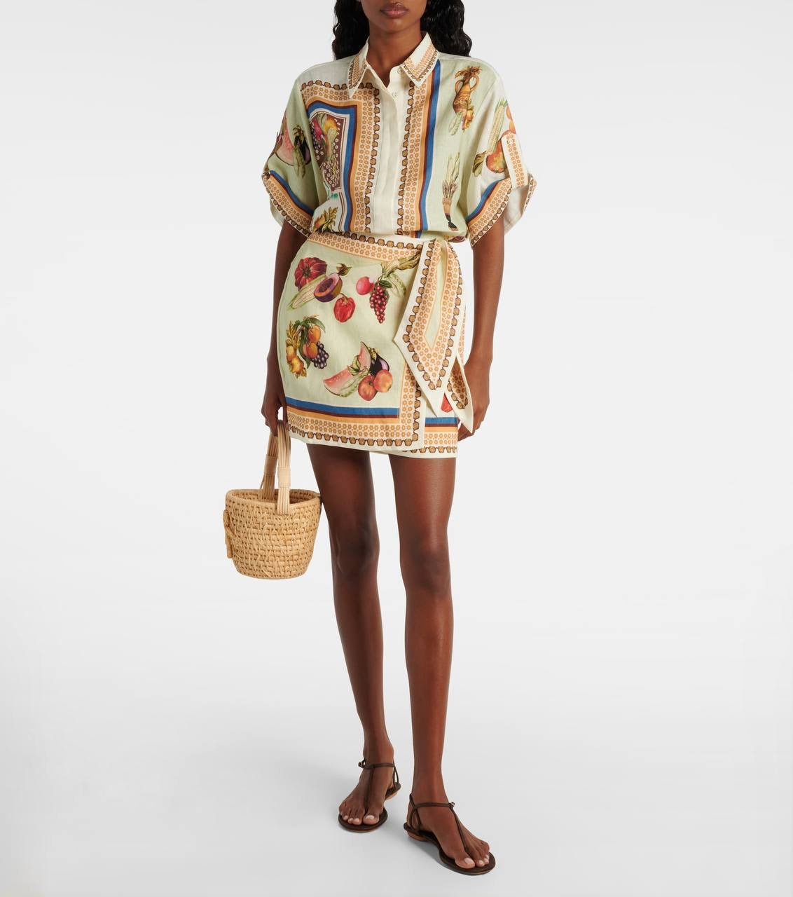 ALM Mercado Printed Linen Shirt | Pant | Wrap Mini Skirt | Set